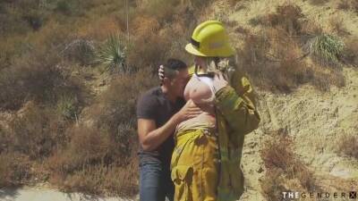 For - Aspen Brooks - Bigboob Trans Firefighter Rides Dick And Licks Ass For Cum - hotmovs.com