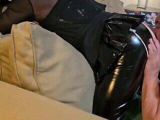 Ass licking in PVC - ashemaletube.com
