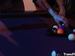 Janie Blade - Rachael Cavalli and Janie Blade play an actual game of strip pool - ashemaletube.com