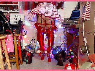 Naughty nurse in red leggings and 9" BBC SLUT platform stiletto heels teasing BB12"NCs - ashemaletube.com