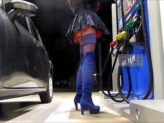 cd mini skirt in outdoors gas station - ashemaletube.com