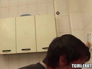 Nacha - Seductive body shemale pounds her lover in the kitchen - ashemaletube.com